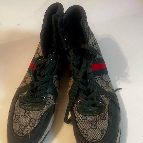 GUCCI MONOGRAM HI COATED CANVAS SNEAKERS PRINTED GG Sz 9 Men FLAWS DIY DIY - Picture 3 of 12